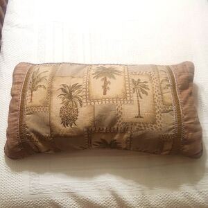 King pillow sham, set of 2. Gold with embroidered palm trees & pineapples